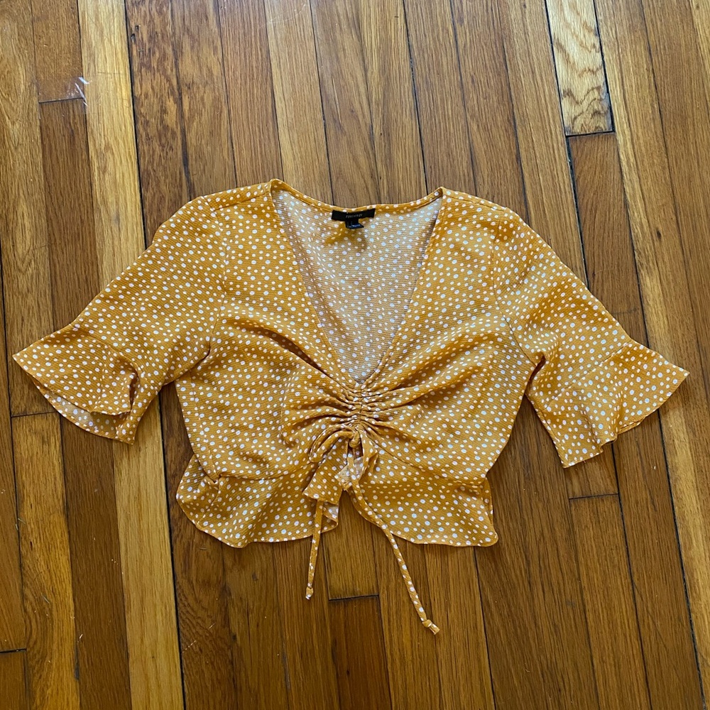 Yellow Polka Dot Tie Front Crop Top